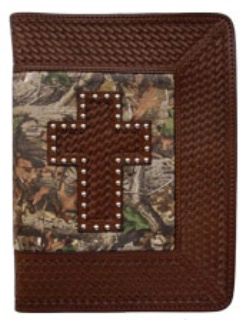 3D Belt Company BBI1 Brown Bible Cover with Tooled Cross and Studs